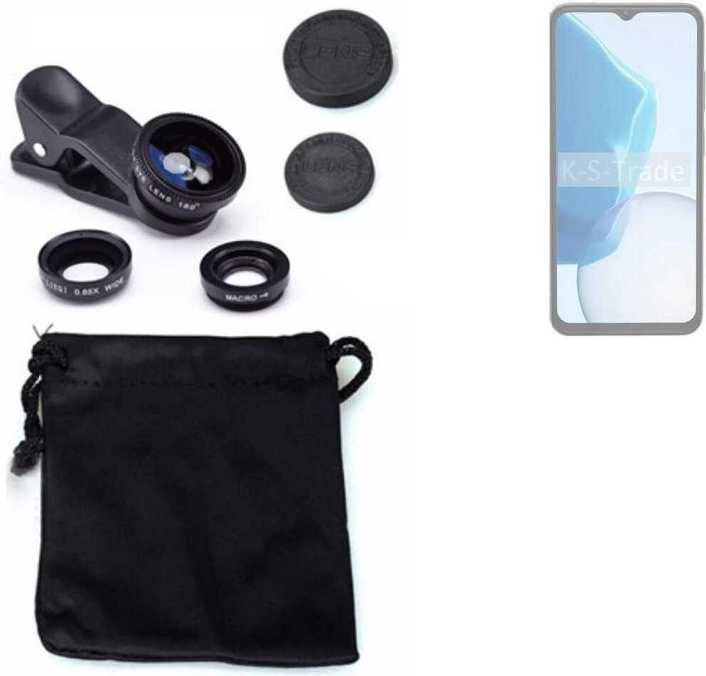 K-S-Trade Smartphone Kamera Linsen Set Kompatibel mit Doogee N55 Pro 3in1 Clip-On Kamera Adapter Macro Weitwinkel FishEye Fischauge Objektiv Linse