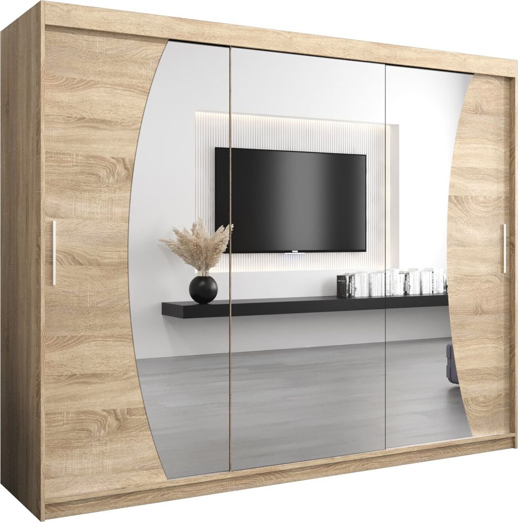 Kleiderschrank, Schiebetürenschrank Schlafzimmer, Schrank mit Spiegel WAVE 250 cm