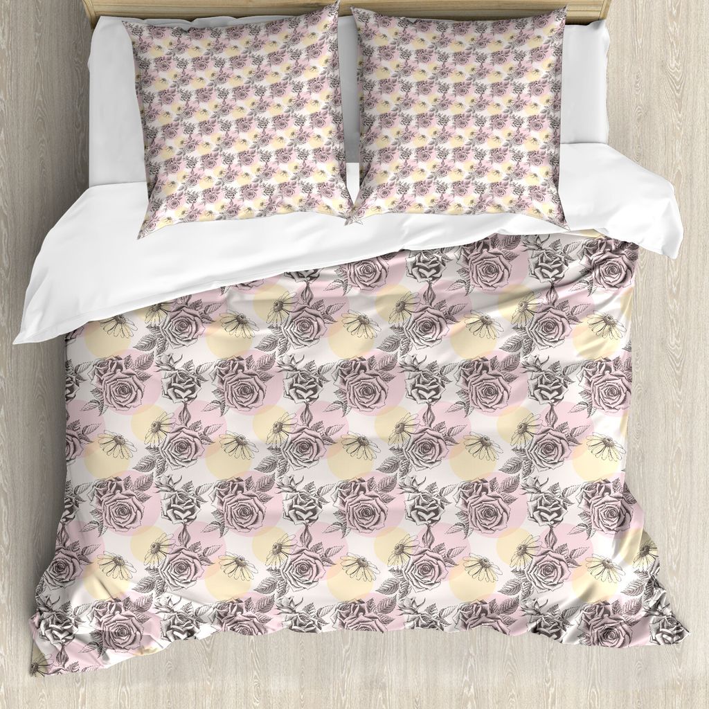 ABAKUHAUS Vintage Rose Bettbezug Set für Einzelbetten, Pastel Circles Blumen, Milbensicher Allergiker geeignet mit Kissenbezug, 200 cm x 200 cm - ...