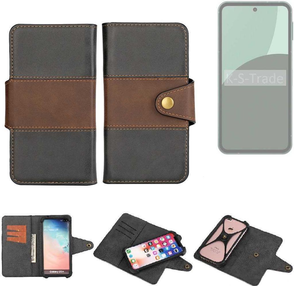 K-S-Trade Handyhülle Schutzhülle Hülle Bookstyle Wallet-Case kompatibel mit Sharp Aquos Sense9 Bumper Rundumschutz schwarz-braun 1x