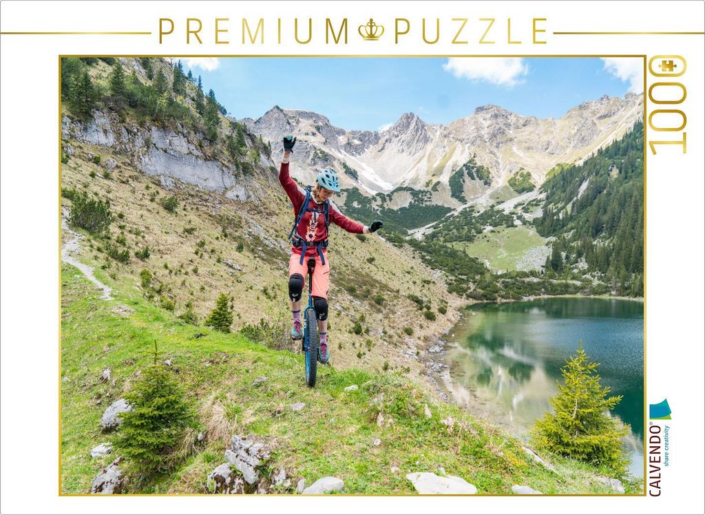 CALVENDO Puzzle Einrad downhill an den Soiernseen 1000 Teile Puzzle quer | 1000 Teile Lege-Größe 64x48cm Foto-Puzzle für glückliche Stunden