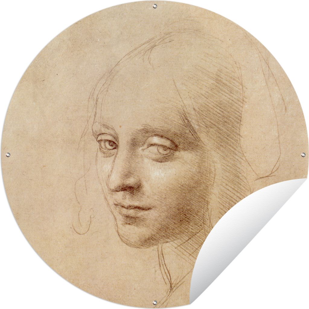 MuchoWow Gartenposter Outdoor-Poster Rund Skizze - Leonardo da Vinci Ø 90 cm Gartendeko Rundes Poster draußen