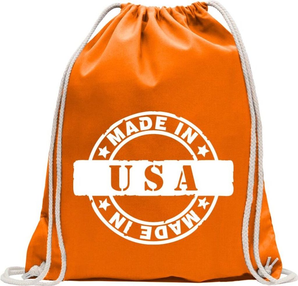 Kiwistar - Turnbeutel - mandarin - USA - Fun Rucksack Sport Beutel Gymsack Baumwolle mit Ziehgurt