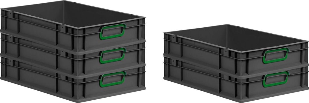 SparSet 5x Eurobox NextGen Color | HxBxT 12x40x60cm | 23 Liter | Griffe grün geschlossen | Schwarz | Eurobehälter, Transportbox, Transportbehält...