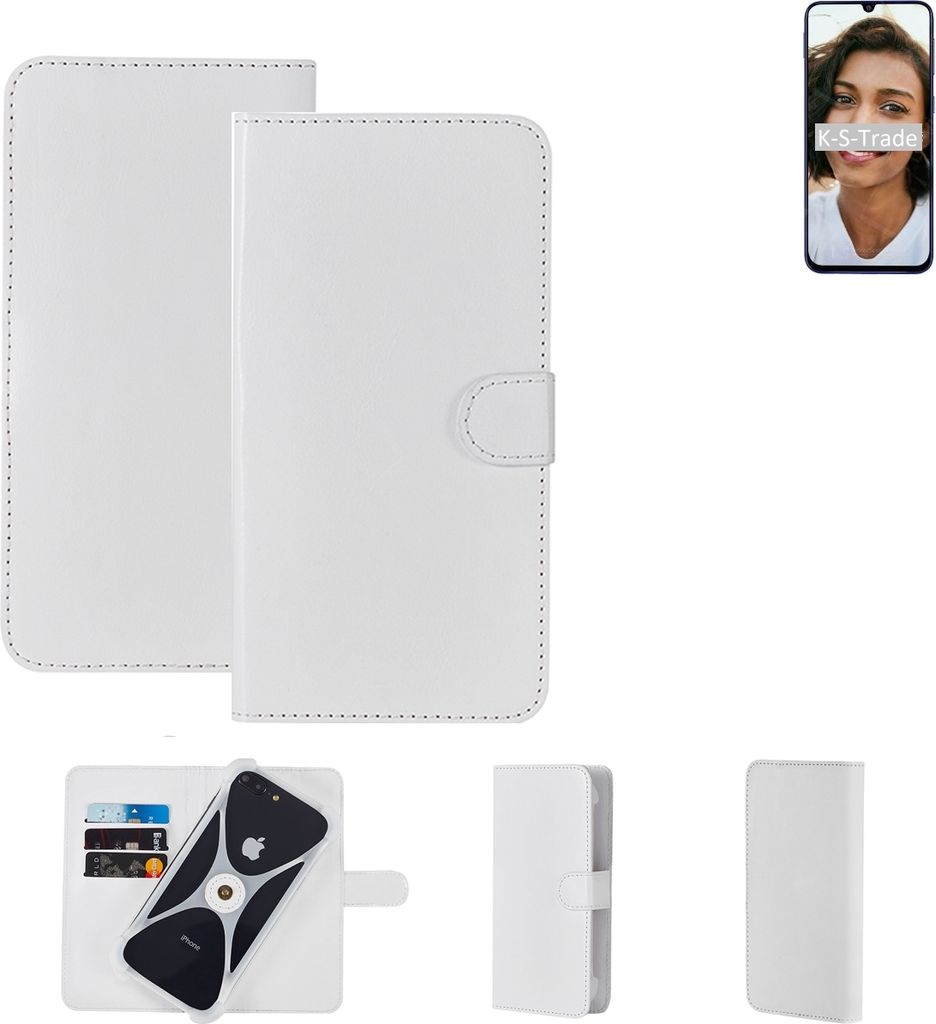 K-S-Trade Handy Hülle Schutz Hülle kompatibel mit Samsung Galaxy M21 Cover Case Bookstyle Bumper weiß 1x