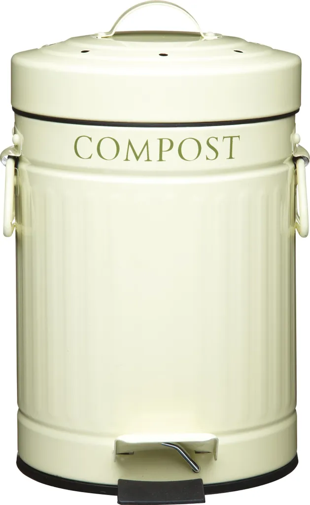 KitchenCraft Bidone Compostaggio in Metallo 3L Crema - Stile Vintage