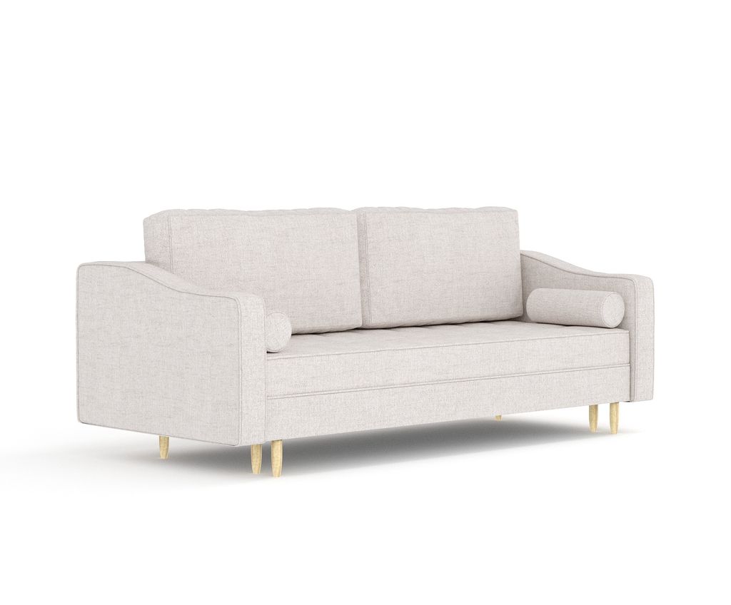 Schlafsofa Livia Interiors Zyia 218x103 cm, Sofa mit Schlaffunktion und Bettkasten, 3-Personen Sofa, Sofabett, Hohe Beine, Webstoff Neve, Beige