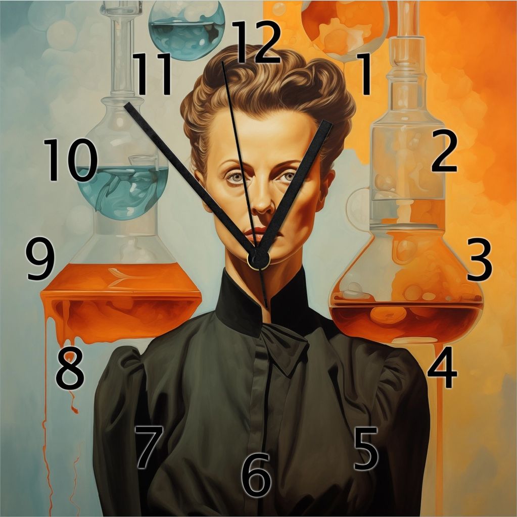 Wallario Design Wanduhr Visionäre Chemikerin aus Echtglas, Produktbild 