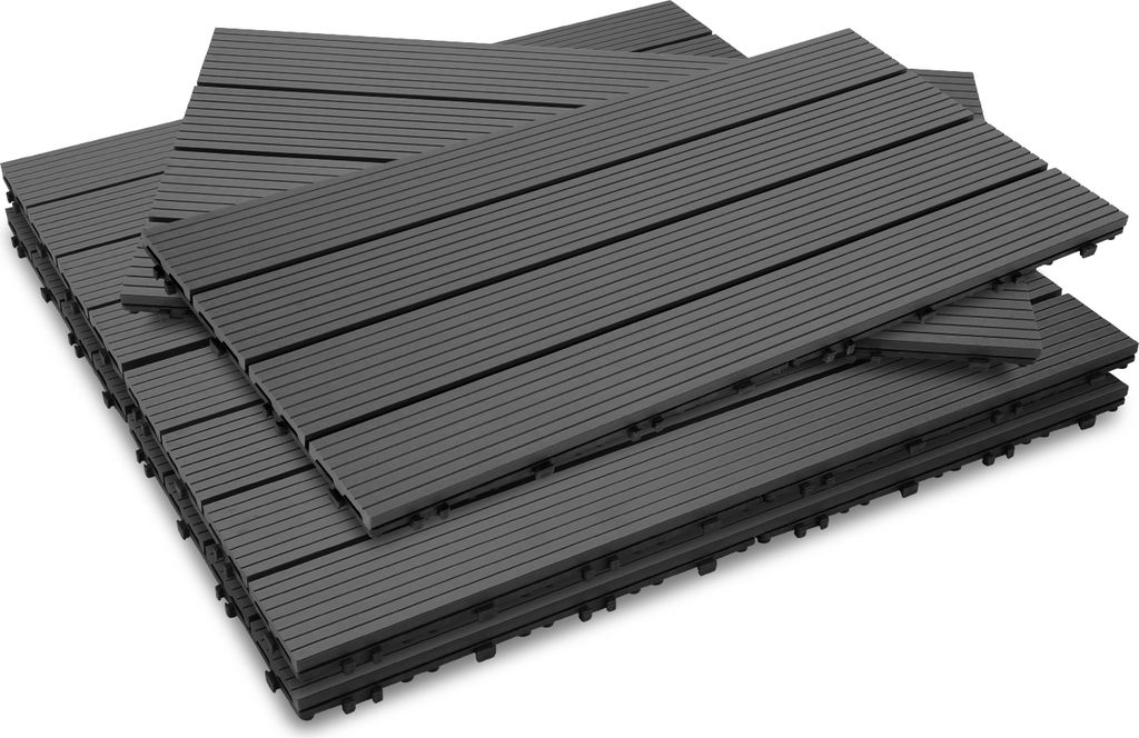 Jopassy 6er-Set Terrassenfliesen aus Kunststoff in Holzoptik, WPC Fliesen Holzfliese, Anthrazit, 30x60cm pro Stück, Balkon Pool Garten, 1qm