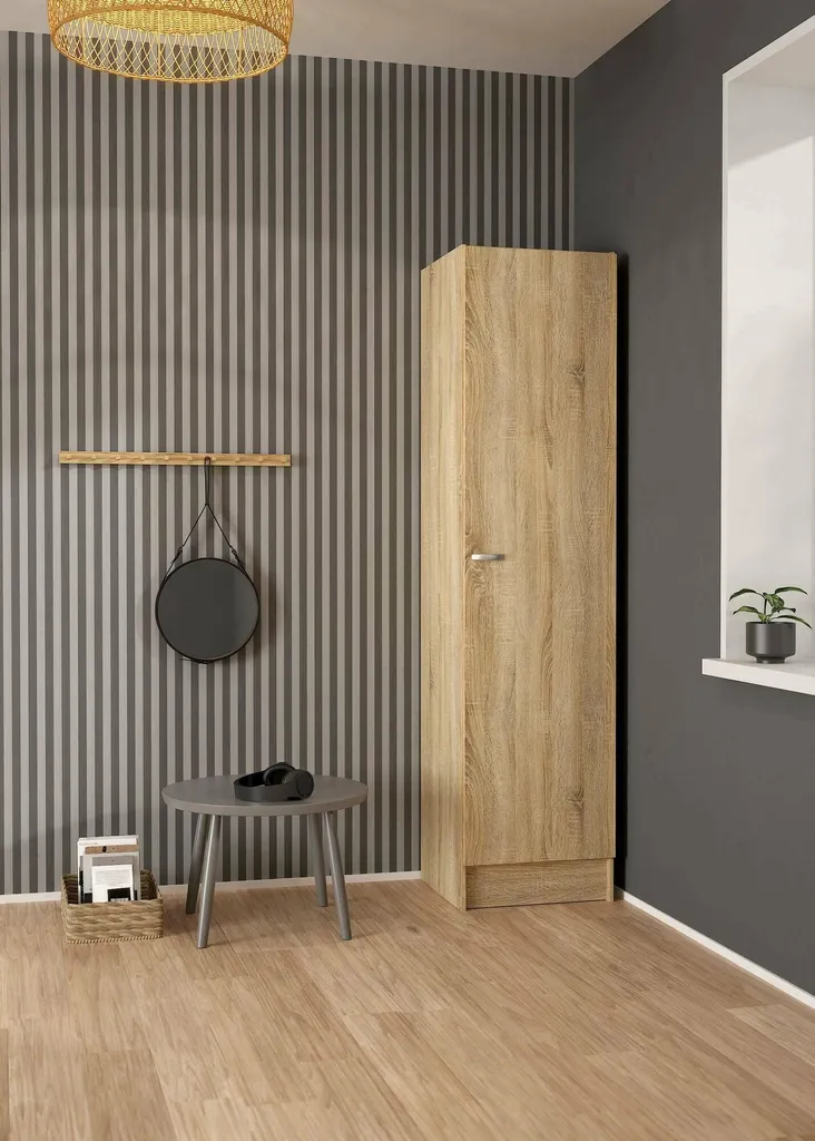Armoire de Chambre Fox 1 Porte Chêne - Solution Rangement Entrée et Duo