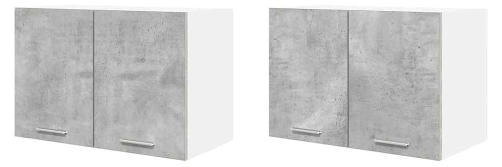 2 Stück Küchenoberschrank, Hängeschrank, Wandschrank, Küche, 2 Stück, Betongrau und Weiß, 60 x 31 x 40 cm