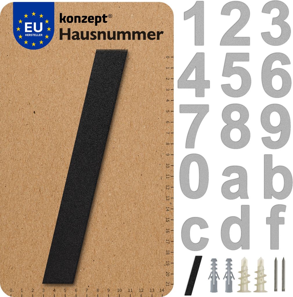 KONZEPT Hausnummer in Schwarz, Zeichen/für Tür, Briefkasten, Gebäude, Zimmer, aus massiven Stahl mit witterungsbeständiger Pulverbeschichtung