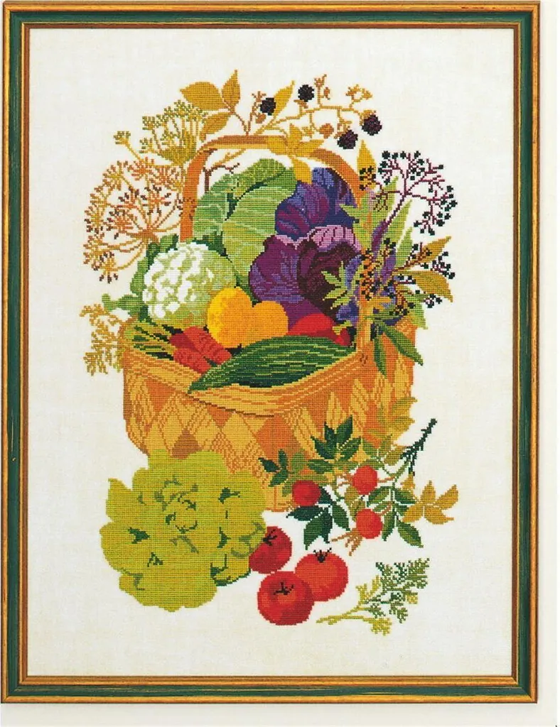 Décoration Cuisine Broderie Point de Croix Corbeille avec Légumes