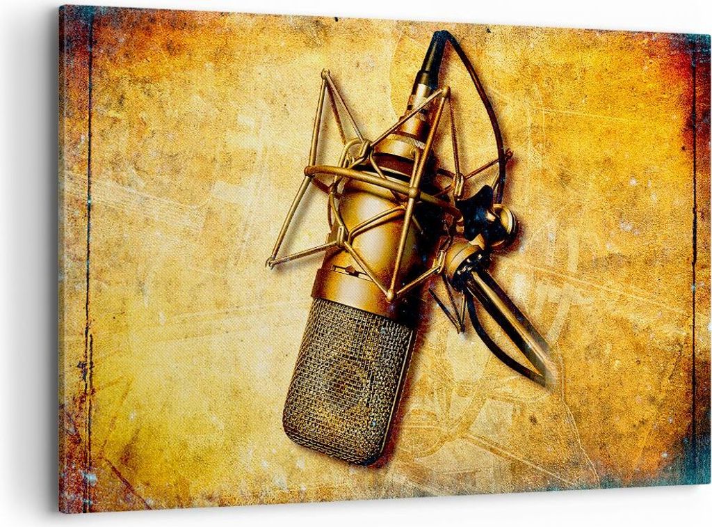 Bild auf Leinwand - Leinwandbild - Mikrofon Musik Lied - 120x80cm - Wand Bild - Wanddeko - Leinwanddruck - Bilder - Kunstdruck - Wanddekoration - L...