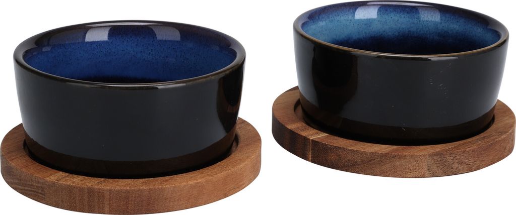 Excellent Houseware Tapas-Servierset, Keramik/Holz, 9 x 3,5 cm, blau