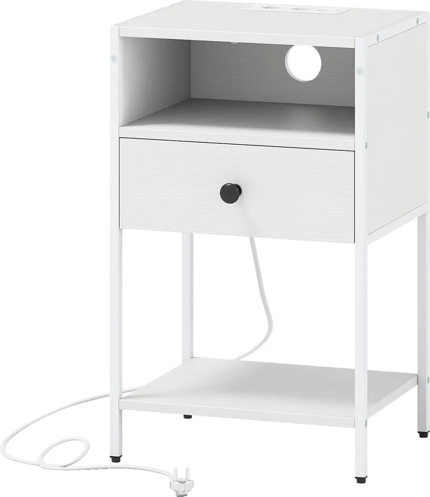 Table de nuit industrielle blanche pour petit espace avec chargeur USB