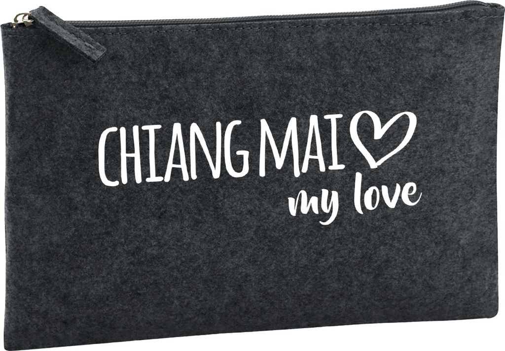 Huuraa Kulturbeutel Chiang Mai my love 1 Liter Charcoal Filz Kosmetiktasche Geschenkidee