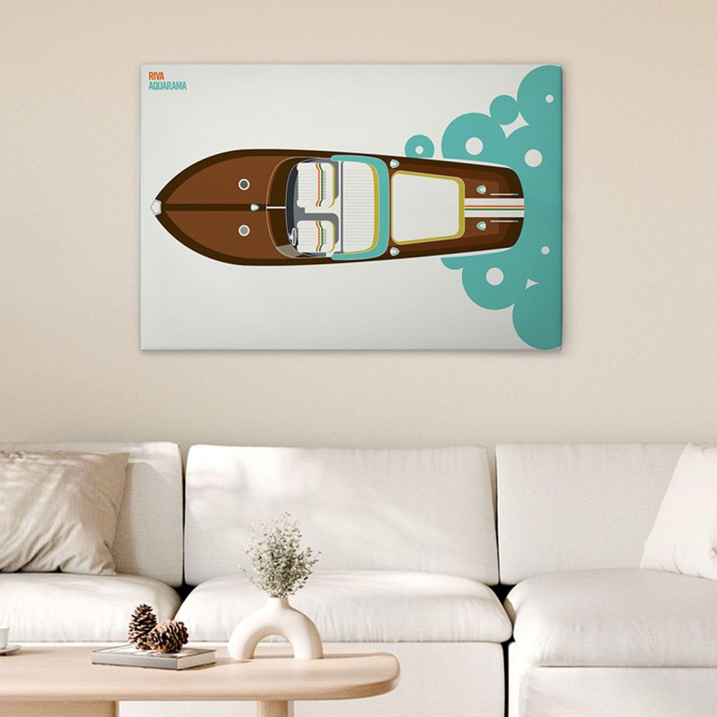 TADESSI Leinwandbild Retro Boot Pop Art - Wandbild 120 x 80 cm - Kunstdruck auf Leinwand in Creme Braun - M1-No.51240