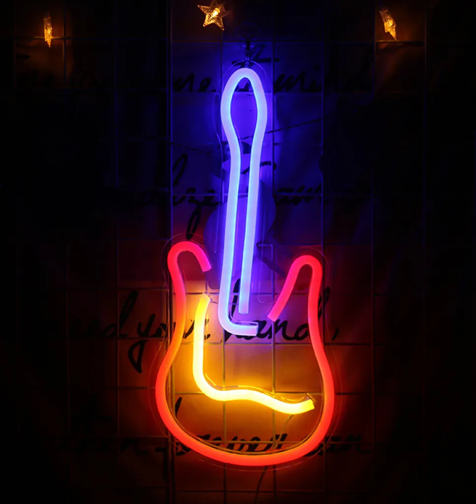 Enseigne Néon Guitare pour Studio de Musique - Déco LED Bar et Fête