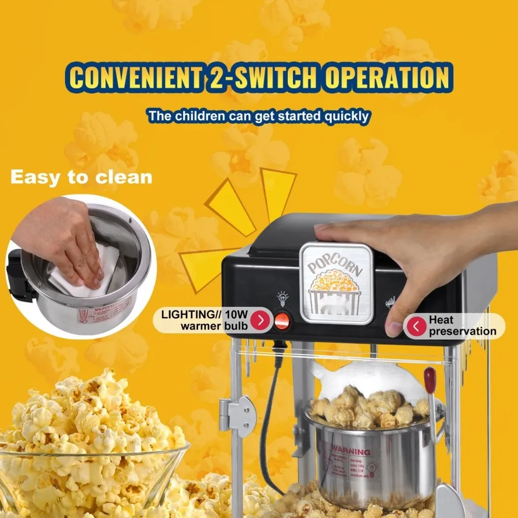 Machine à pop-corn cinéma 300W portable noire avec éclairage interne - 5