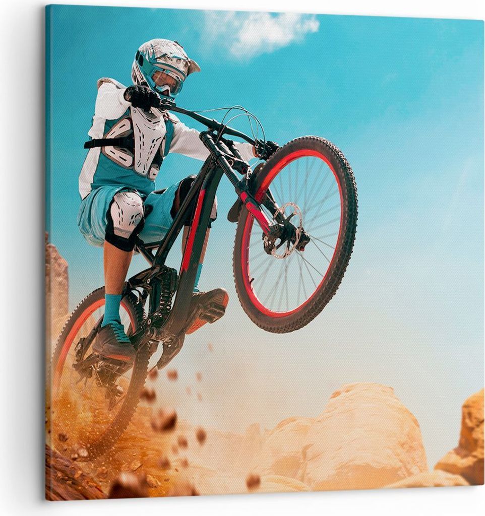 Bild auf Leinwand - Leinwandbild - Fahrrad Sport Helm - 50x50cm - Wand Bild - Wanddeko - Wandbilder - Leinwanddruck - Bilder - Kunstdruck - Wanddek...