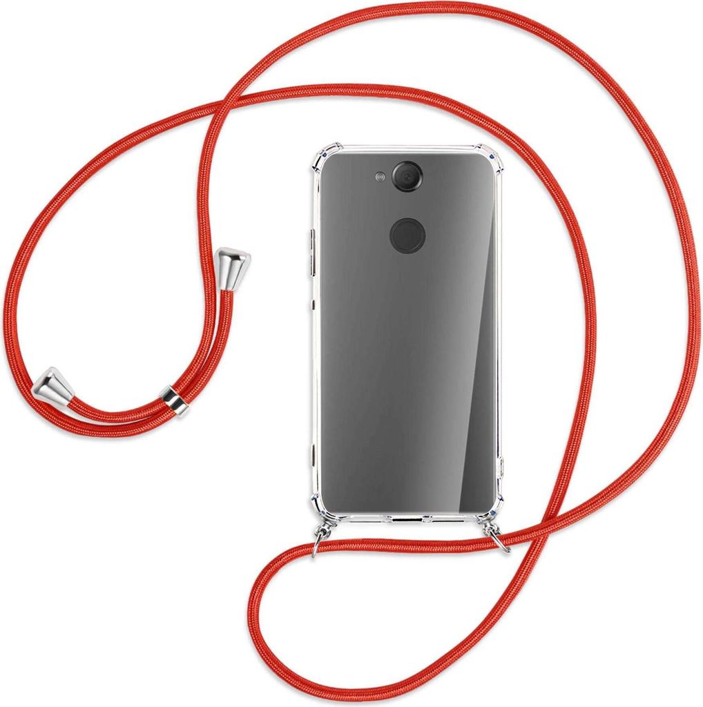 Handykette Backcover-Schutzhülle mit Band (Metall silberfarben) für Sony Xperia XA2 - rot