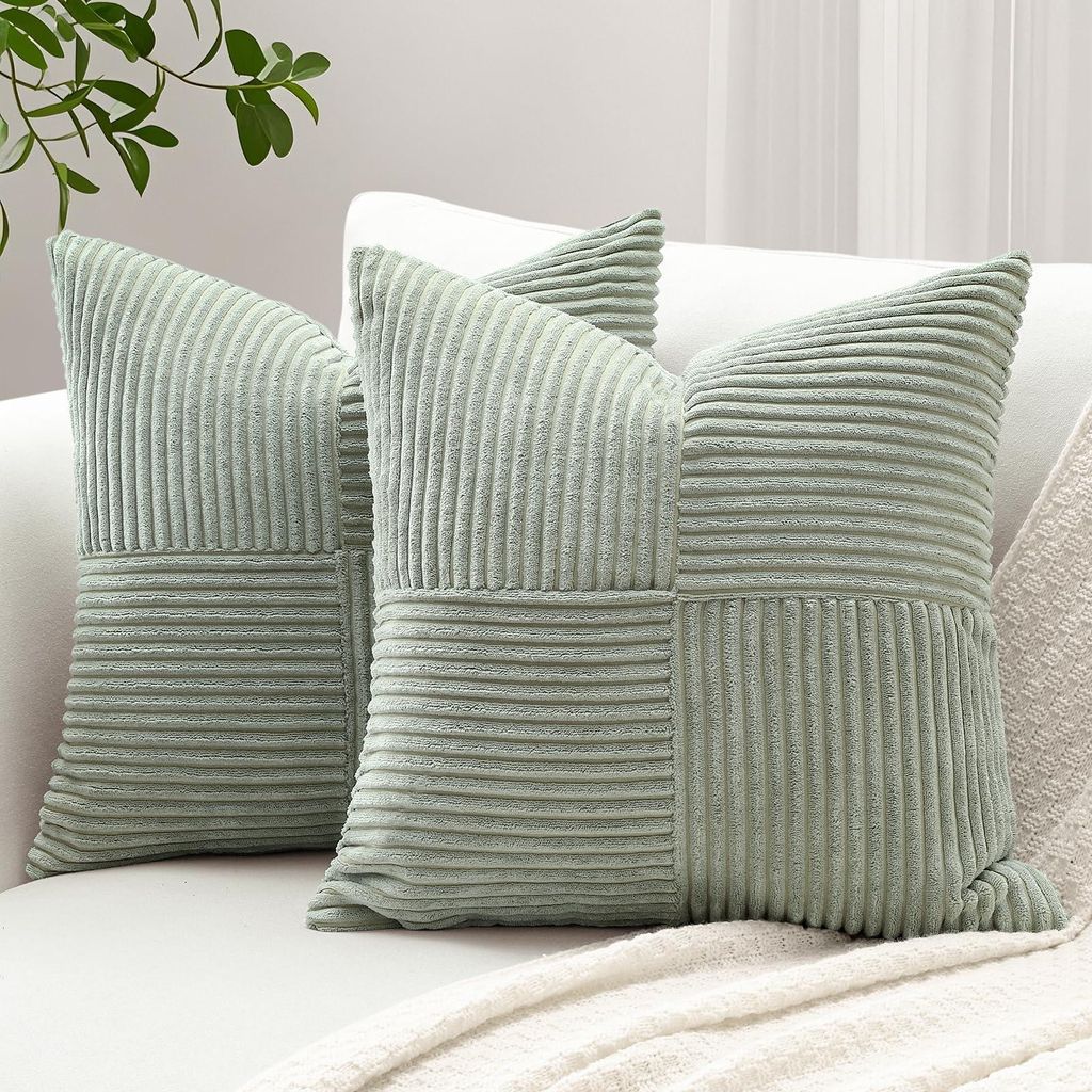 Set aus 2 Cord-Kissenbezügen mit Kreuzstreifenmuster, Cord-Sofakissen, Dekokissen, Patchwork-Design, dekorative Kissenbezüge für das Wohnzimmer ...