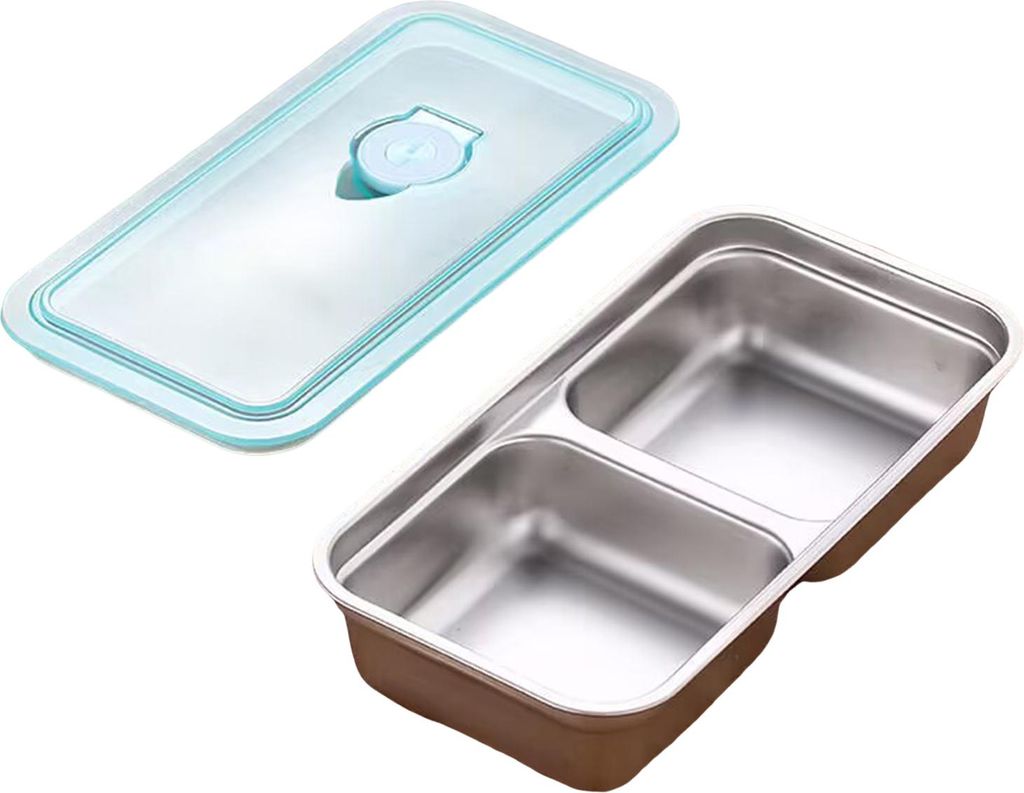 1/2-teilige Snackbox mit Doppelfach, Edelstahlbehälter, auslaufsicheres Design, spülmaschinenfest, Saucen-Dressing-Box