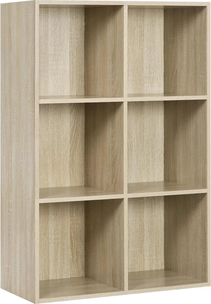 Meuble de rangement 6 cases étagère de bureau en bois chêne 3 niveaux