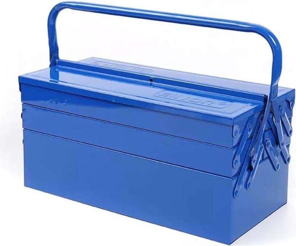 Metall Werkzeugkasten - Werkzeugkoffer mit 5 Fächern - Eisen - Stabil und Wasserdicht - 40 x 20 x 21 cm - Blau