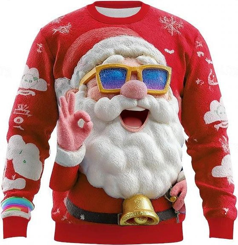 ASKSA Herren Weihnachts Pullover WeihnachtenTops Rundhals Langarm Sweatshirt Sweat Weihnachtsparty Style Pulli,Rot,M