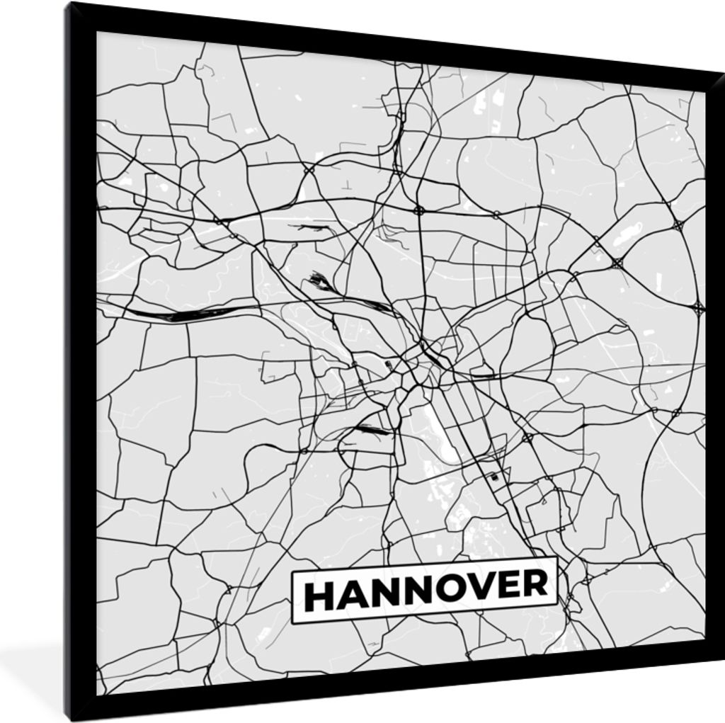 MuchoWow Gerahmtes Poster Deutschland - Stadtplan - Hannover - Karte 40x40 cm - Poster mit Schwarzem Bilderrahmen Wandposter Rahmen Foto Bilder -...