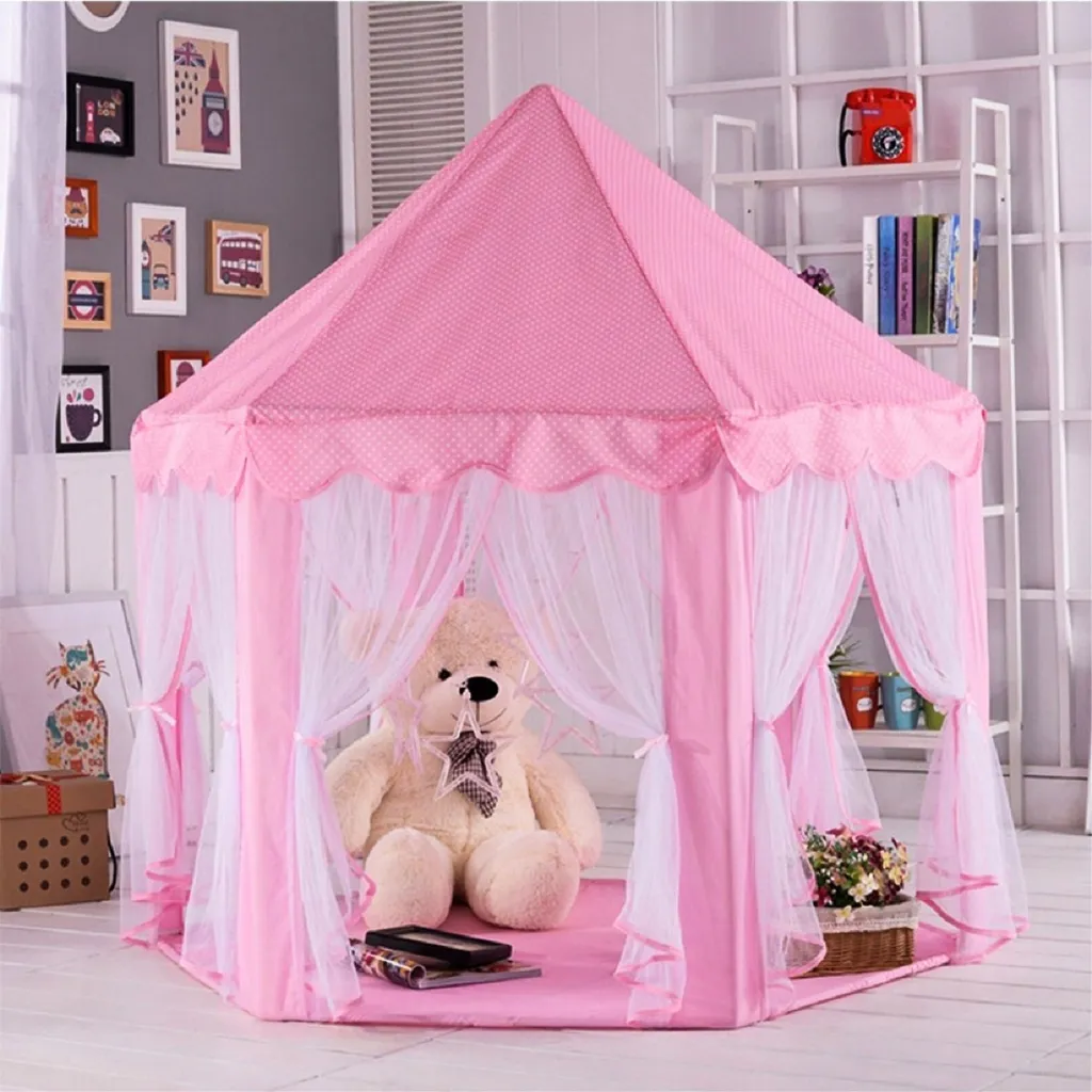 Château de princesse pour enfants - Grande tente de jeu rose pliable