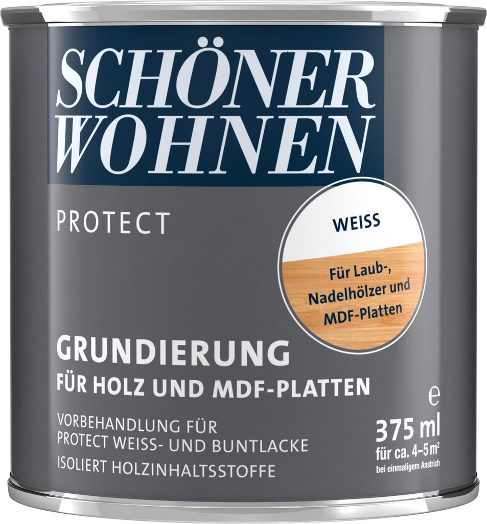 Schöner Wohnen Protect Grundierung für Holz- und MDF-Platten weiß 375 ml