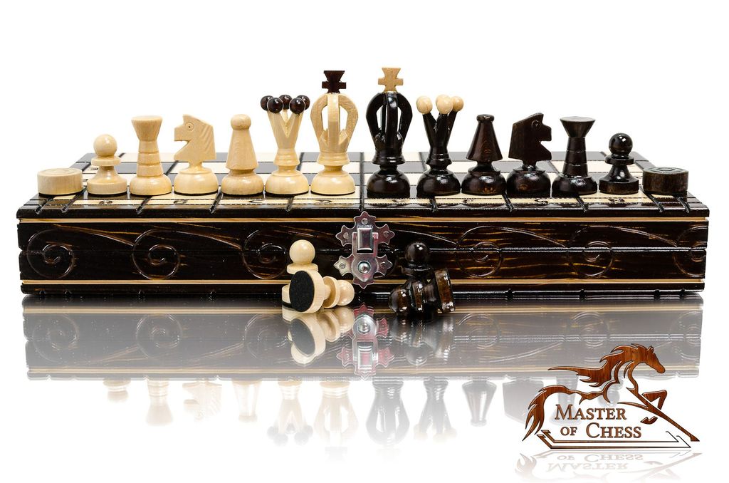 Great Kingdom Schach Spiel und Dame Spiel | Master of Chess Farbe Brune | Chess Set 35cm | Qualität Reise Schachspiel- Handgemachtes Tragbares Schach