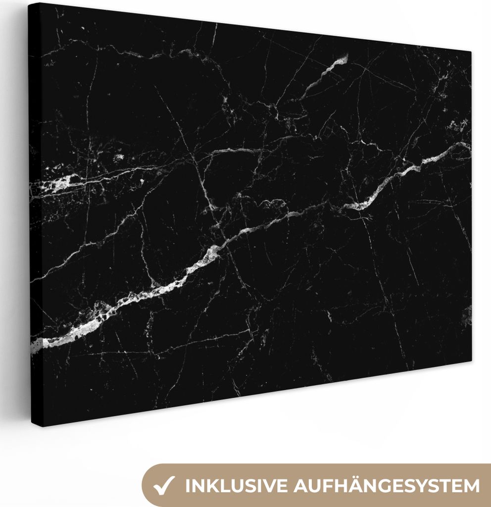 MuchoWow - Leinwandbilder - Marmoroptik - Schwarz - Luxus, Wandbild, Wanddeko Bilder Wohnzimmer, 30x20 cm