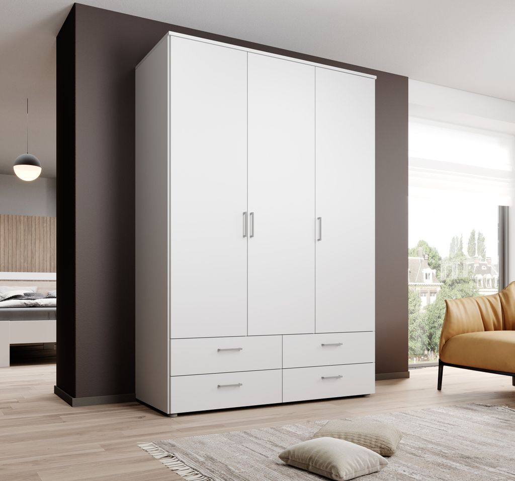 Kleiderschrank "Spazio" in Weiß mit 4 Schubladen und 3 Produktbild 
