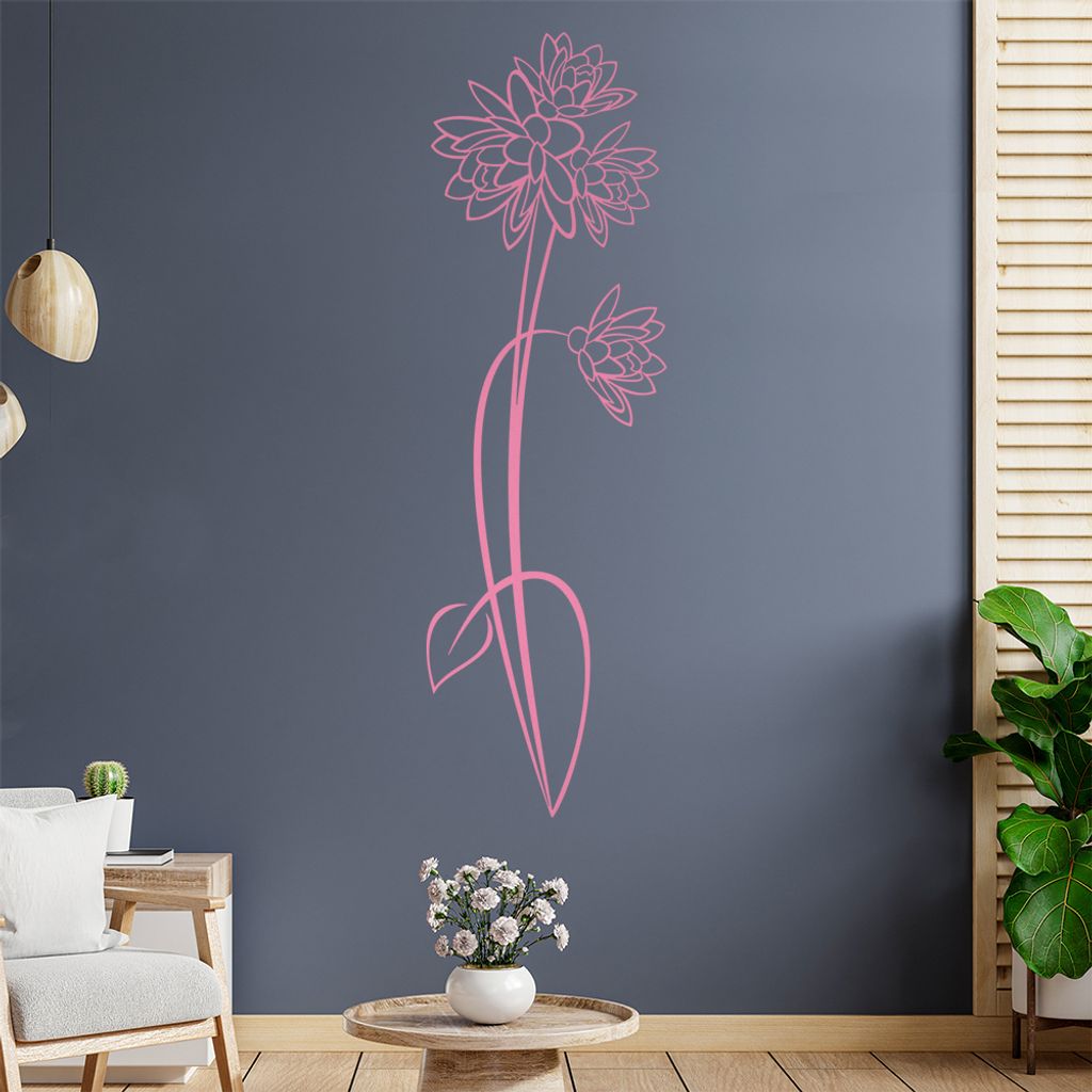 Blumen - Linien Wandtattoo in 6 Größen - Wandaufkleber Wall Sticker - Dekoration, Küche, Wohnzimmer, Schlafzimmer, Badezimmer