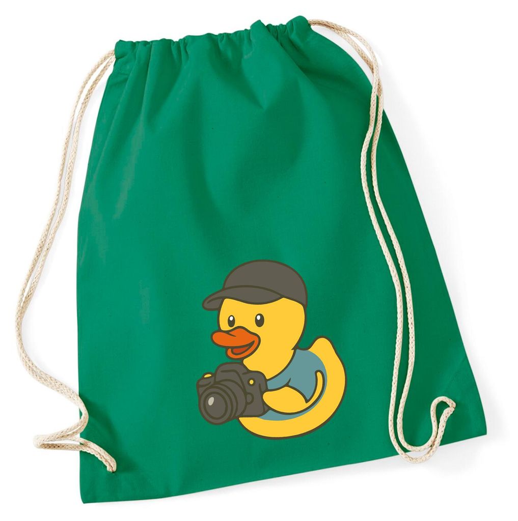 Huuraa Turnbeutel Quietscheente Fotografie Comic Gummiente 12 Liter Kelly Green Baumwolle Rucksack Geschenkidee