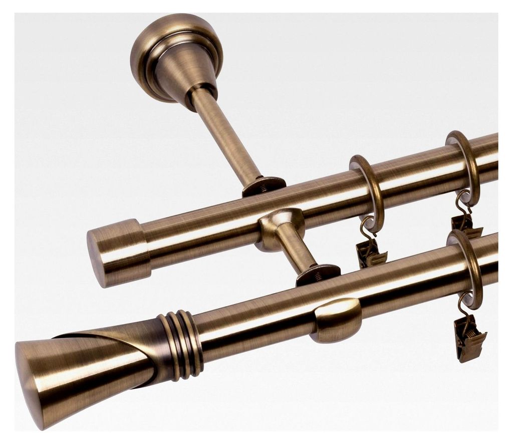 Gardinenstange 2-läufig - 19 mm - aus Metall - Lautlose Rollen - Komplettset - Antik Gold 140 cm