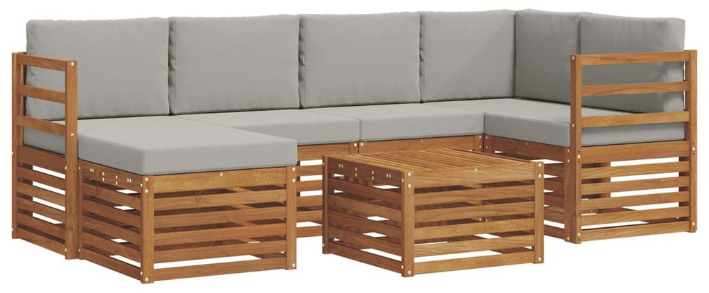 vidaXL Ecksofa Set mit Kissen 7 pcs Natürlich und Hellgrau