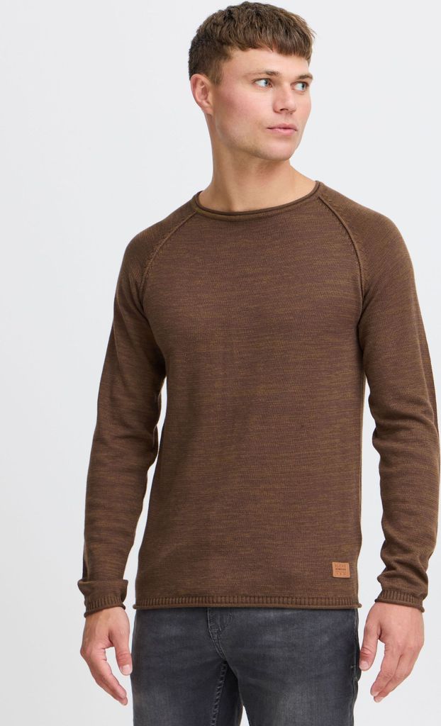 Blend BHDan Herren Strickpullover Feinstrick Pullover mit Rundhalsausschnitt Baumwollmischung Label-Patch Regular fit