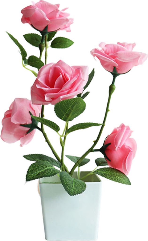 künstlicher Pflanzentopf Rose Desktop Dekor Faux Seidenblume Indoor im Freien Blumentopf für Zuhause-Rosa