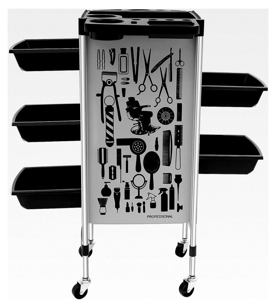 Friseurwagen mit 5 Schubladen und klappbarer Ablage, Rollwagen aus PP und Edelstahl mit max. 80 kg Tragkraft und 4 Lenkrollen, Bedienungswagen für...