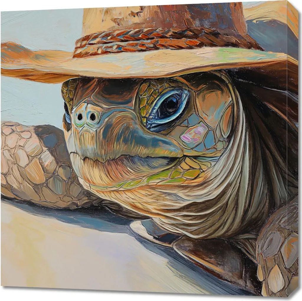 Tableau Tortue Rigolote 70x70 cm - Impression Toile Haute Qualité