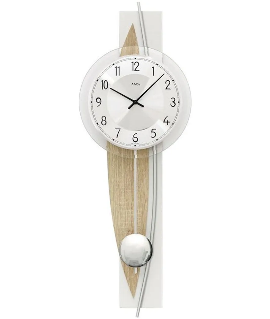 Horloge murale quartz AMS 7455 pendule argentée et finitions Sonoma