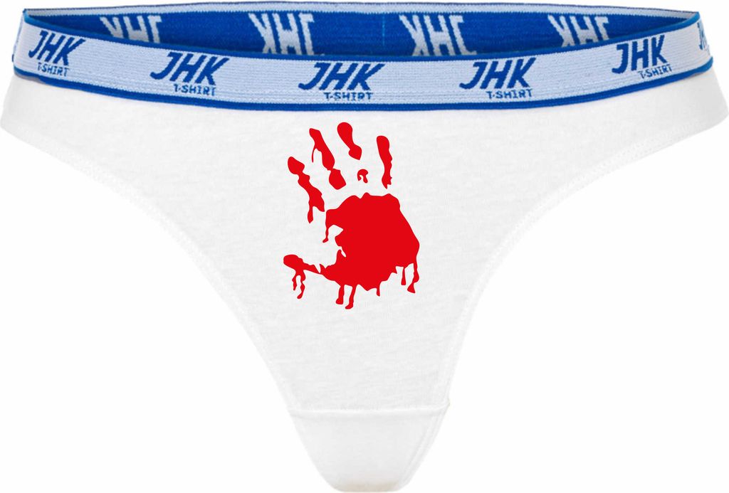 Damen Thong Slip - Boxer-0037-woman-white-h-M - weiß - M - hinten - Halloween Hand - lustiges Motiv - Spruch - Unterwäsche - Unterhose - Freizeit...