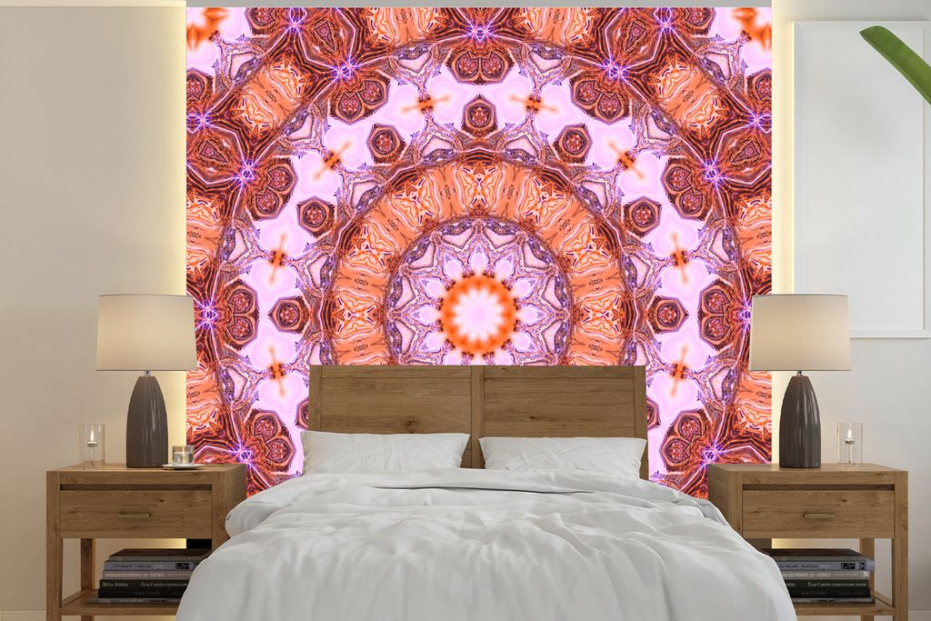 MuchoWow Fototapete für Wohnzimmer oder Schlafzimmer Wandtapete Vinyl Motivtapete Mandala-Kaleidoskop - 280x280 cm - Hintergrundbild