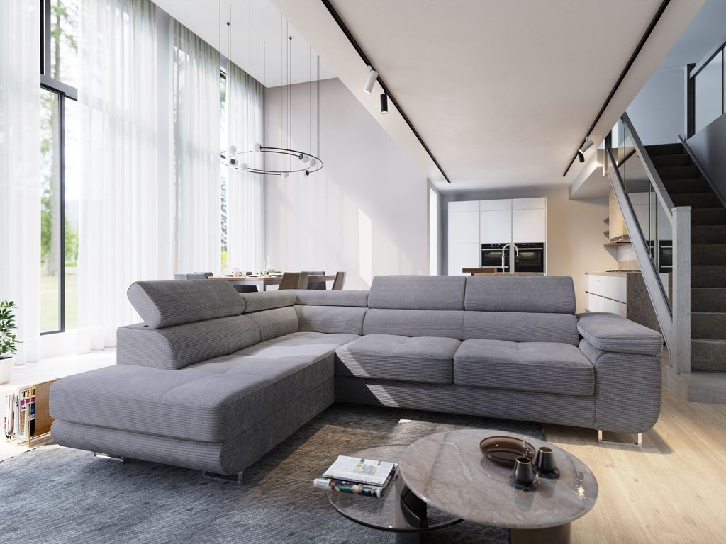 Masseno Ecksofa APIRO L-S mit Schlaffunktion L-Form, Sofa mit Bettkasten, Wohnzimmersofa, Couch, Soffa, Bettsofa, Couchgarnitur- Grau, POSO 60