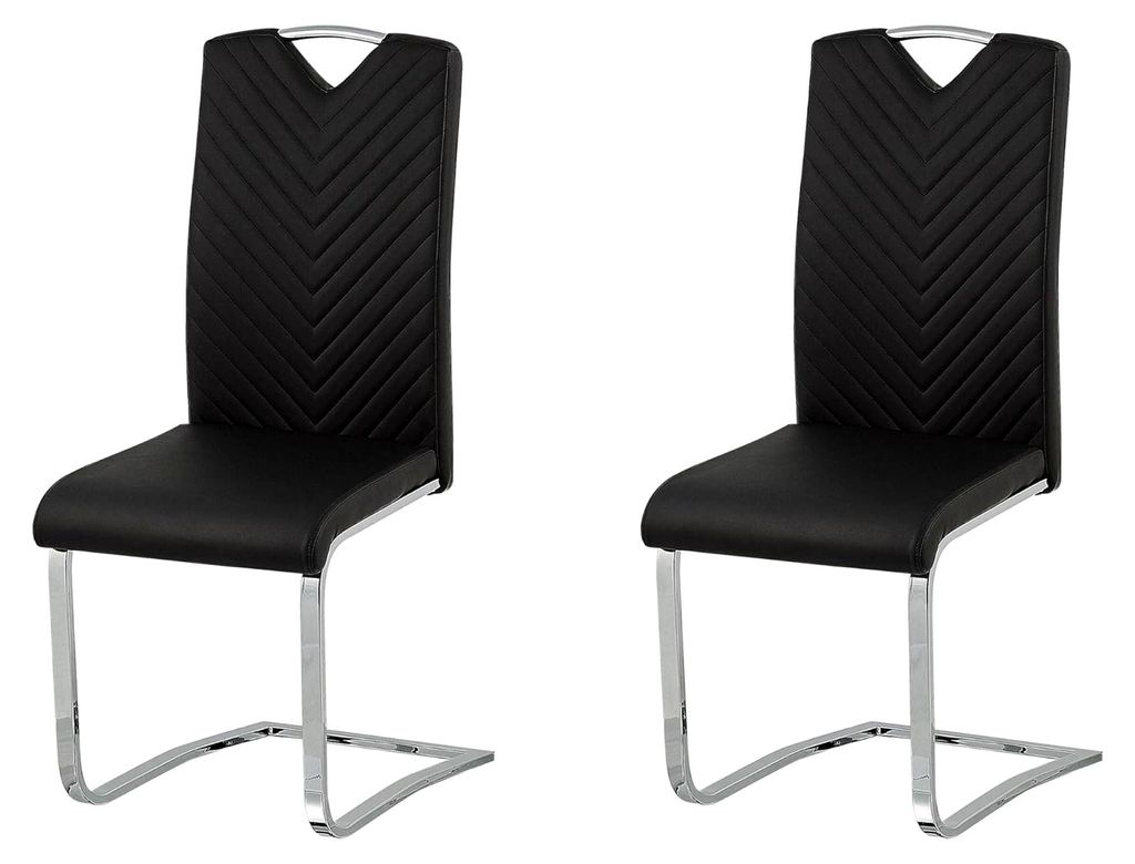 Freischwinger Stuhl 2er Set in Schwarz aus Kunstleder mit Griff